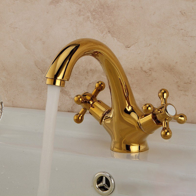 Industrial Wide-Spread Bathroom Faucet with Dual Cross Handles – Brass Construction