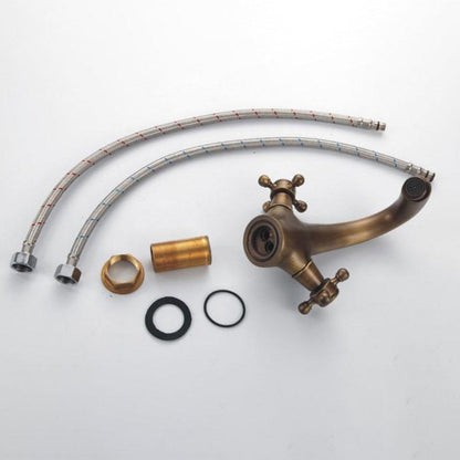 Industrial Wide-Spread Bathroom Faucet with Dual Cross Handles – Brass Construction