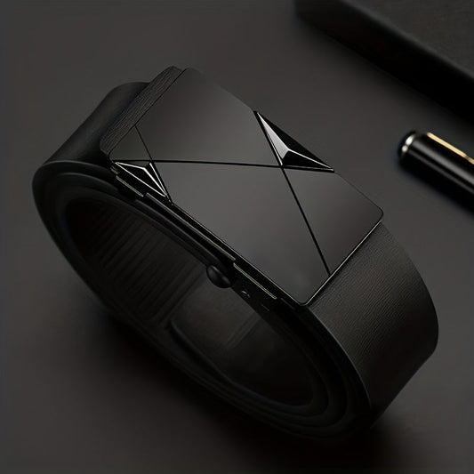 Men’s Genuine Leather Belt with Automatic Buckle – Classic Adjustable Cowhide Waist Belt