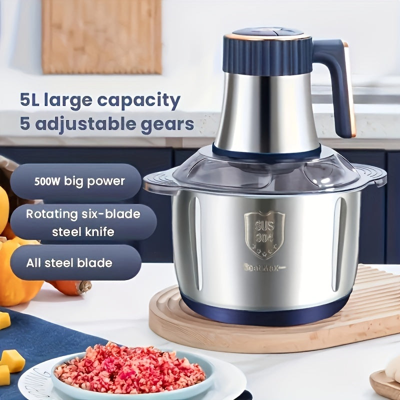 Stainless Steel Food Processor – Powerful Meat Grinder & Vegetable Chopper (5L, 5000 RPM)