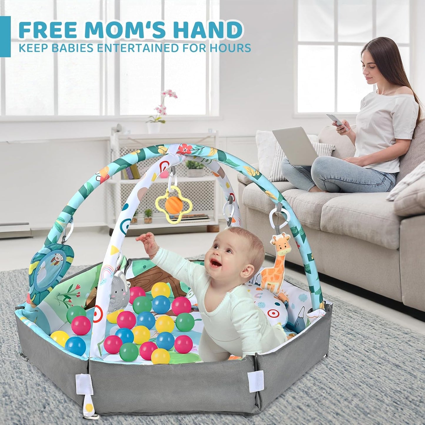 8-in-1 Baby Play Mat & Ball Pit with 6 Toys – A Complete Development Gym for Infants