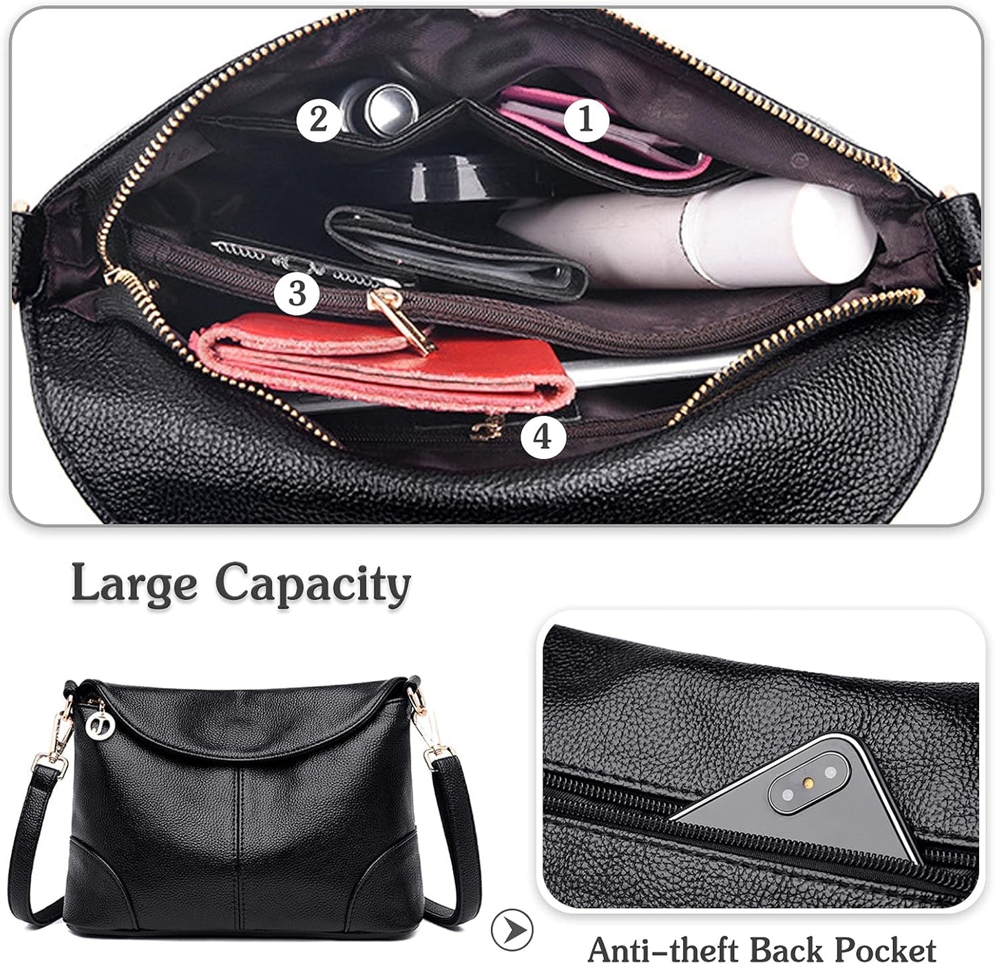 ChicLock | Stylish Anti-Theft Crossbody Bag – Elegant Vegan Leather Shoulder Purse with Hidden Pocket