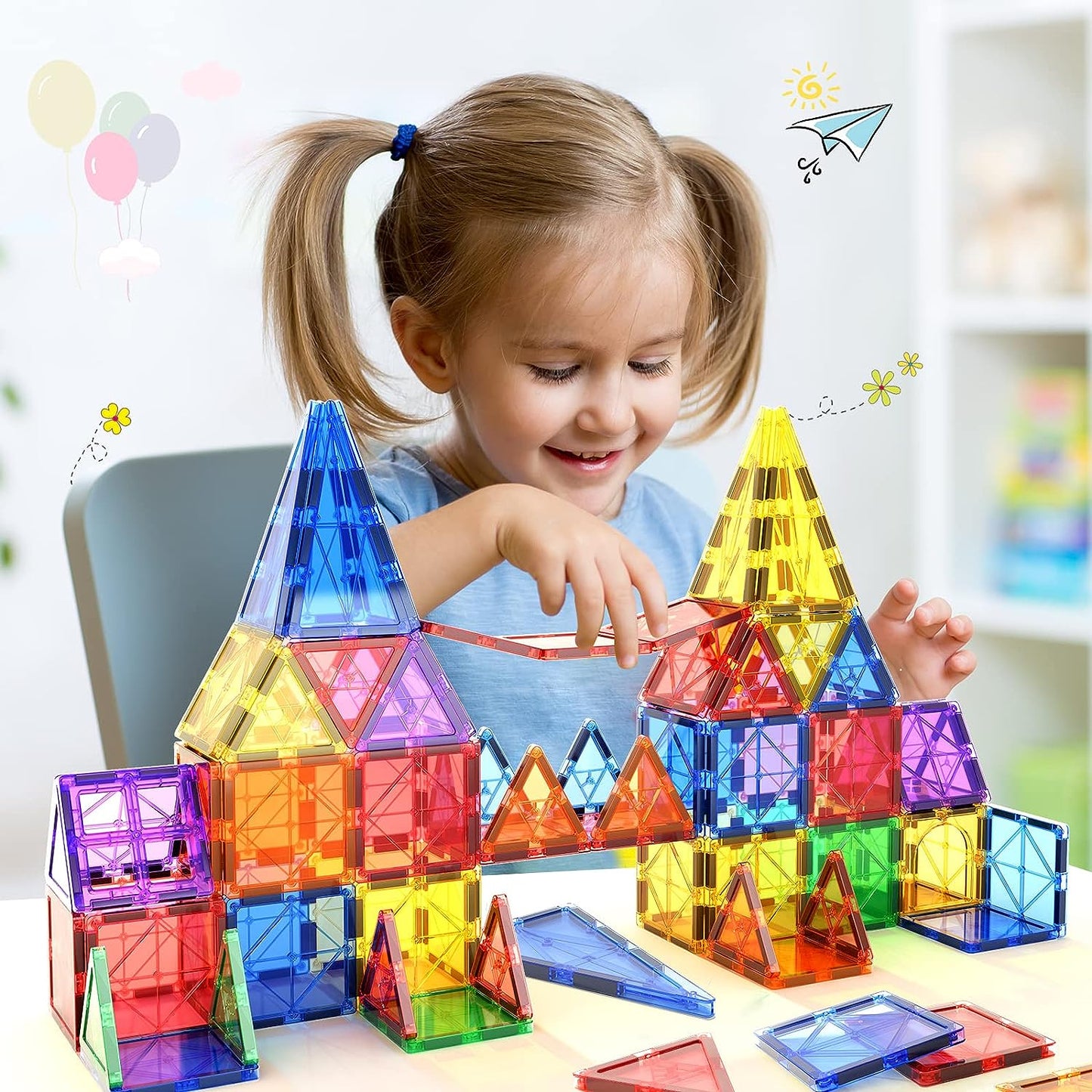 Montessori Magnetic Tiles – 40-Piece STEM Building Set for Kids