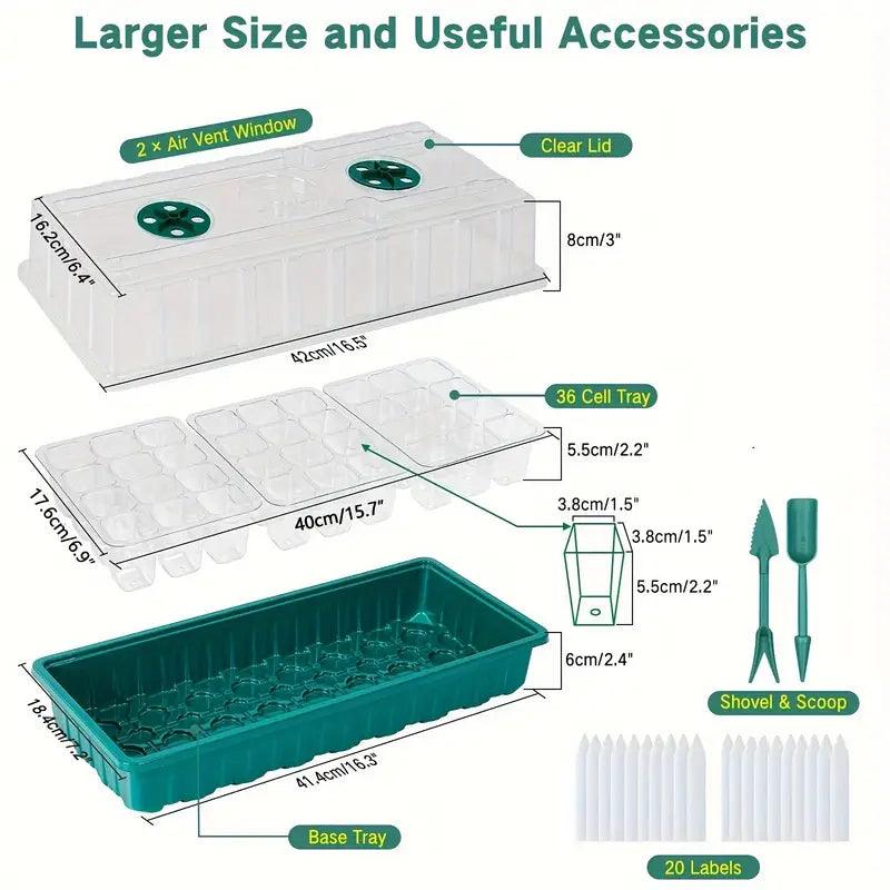 Indoor Seed Starter Kit with LED Grow Light & Adjustable Humidity Dome – 36-Cell Tray for Home Gardening