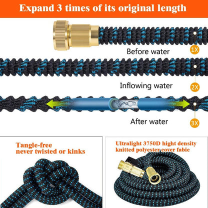 AquaFlex Expandable Garden Hose – Lightweight, Flexible, Leakproof Water Hose with Brass Connectors