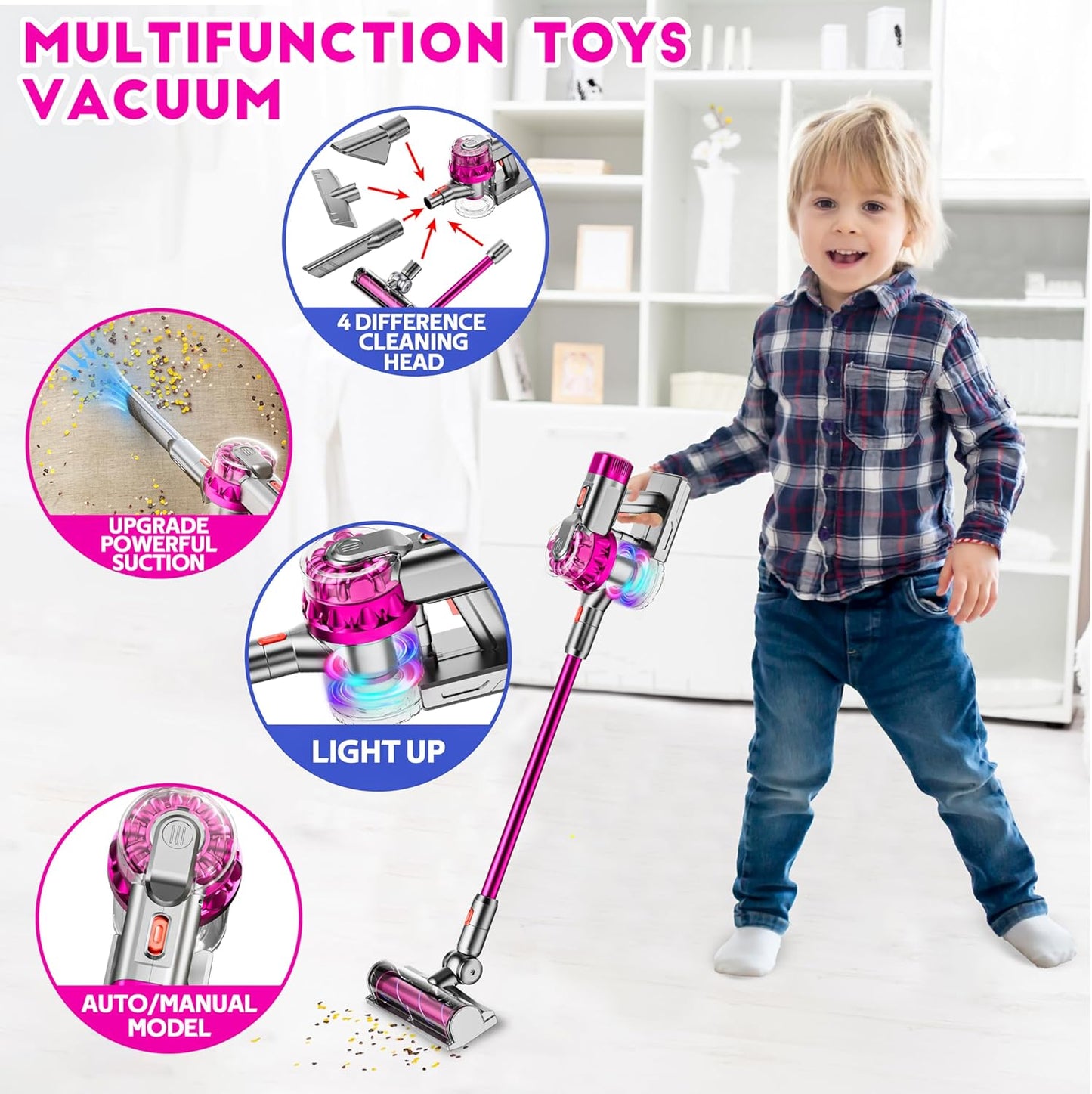 4-in-1 Kids Vacuum Cleaner | Real Working Toy Vacuum with Lights & Sounds