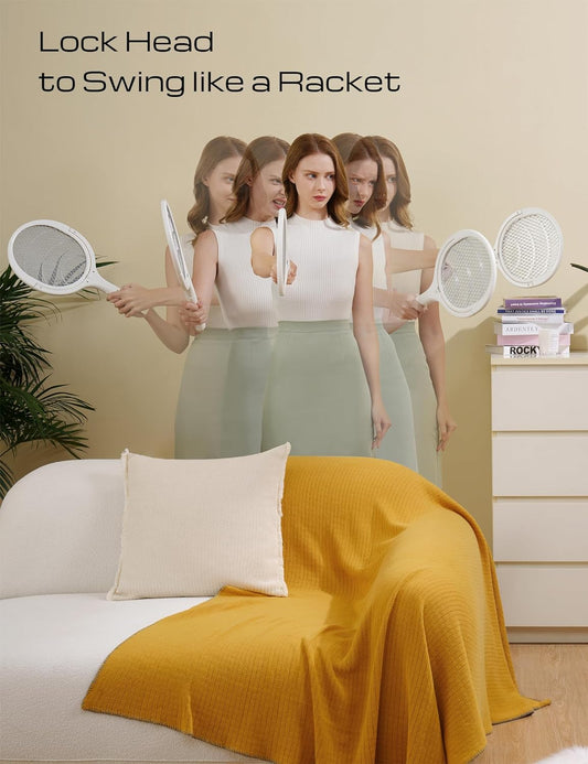 Rechargeable Electric Fly Swatter with Flexible 90° Rotating Head – High-Voltage Mosquito & Insect Zapper