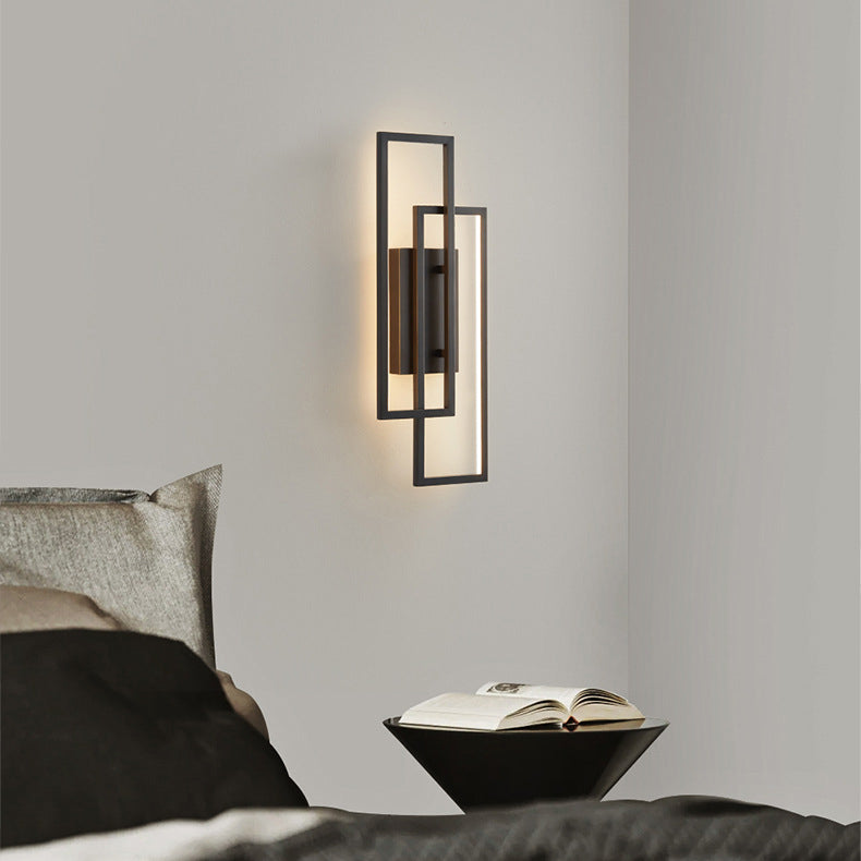 Modern Geometric LED Wall Light – Rectangle Design with Remote Dimming (Black or Copper Finish)