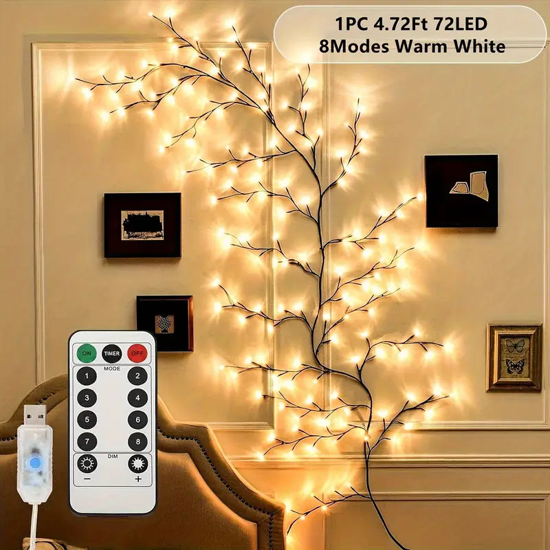 Bendable Willow Branch LED Lamp – 72/96 LEDs with 8 Light Modes | USB Powered Decorative Tree Light
