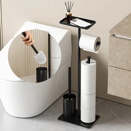 Toilet Paper Holder with Integrated Brush – Space-Saving Bathroom Accessory for Modern Homes