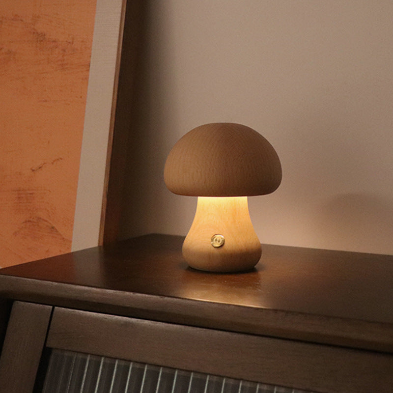 LumoNight Wooden Mushroom Night Light – LED Bedside Lamp with Touch Control