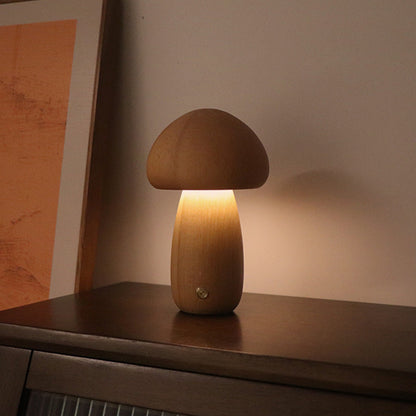 LumoNight Wooden Mushroom Night Light – LED Bedside Lamp with Touch Control