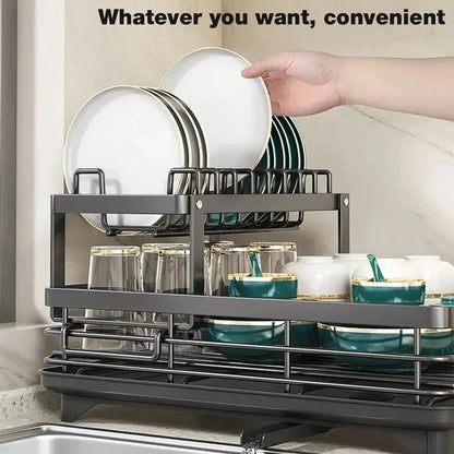 Adjustable Stainless Steel Dish Drying Rack – Space-Saving Kitchen Drainer for Plates, Glasses & Cutlery