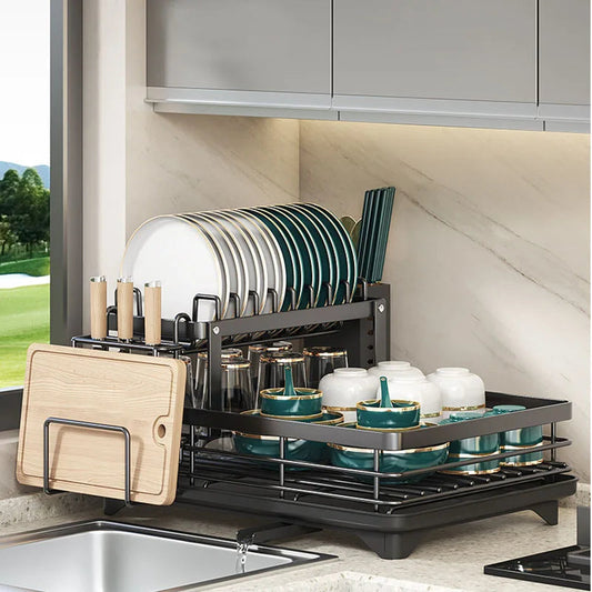 Adjustable Stainless Steel Dish Drying Rack – Space-Saving Kitchen Drainer for Plates, Glasses & Cutlery