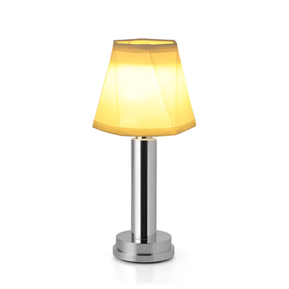Vintage Flare – Dimmable Aluminium Table Lamp with Fabric Shade | Portable LED Lighting