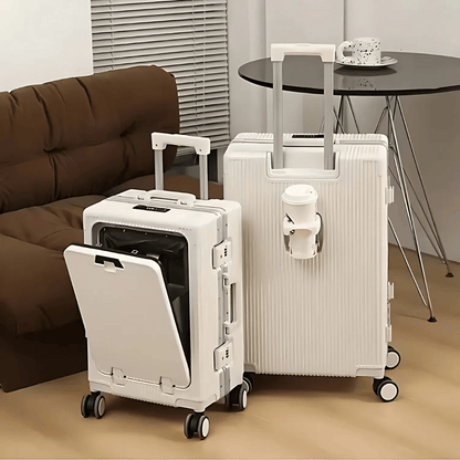 Manhattan Pro – Hard Shell Carry-On Suitcase with Aluminium Frame, Laptop Compartment & USB Ports