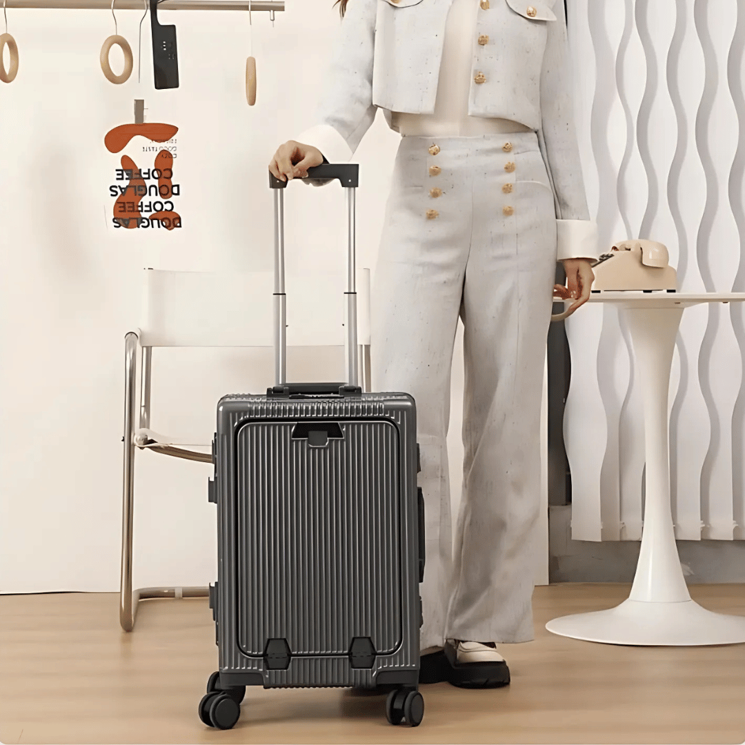 Manhattan Pro – Hard Shell Carry-On Suitcase with Aluminium Frame, Laptop Compartment & USB Ports