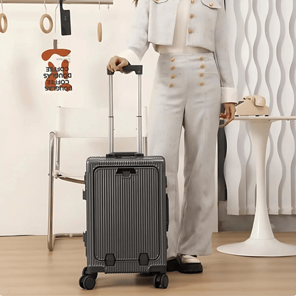 Manhattan Pro – Hard Shell Carry-On Suitcase with Aluminium Frame, Laptop Compartment & USB Ports