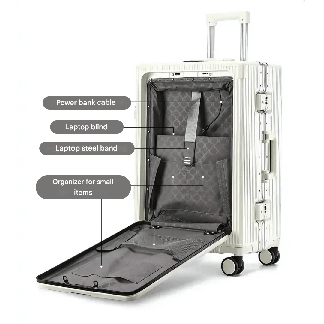 Manhattan Pro – Hard Shell Carry-On Suitcase with Aluminium Frame, Laptop Compartment & USB Ports