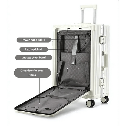 Manhattan Pro – Hard Shell Carry-On Suitcase with Aluminium Frame, Laptop Compartment & USB Ports
