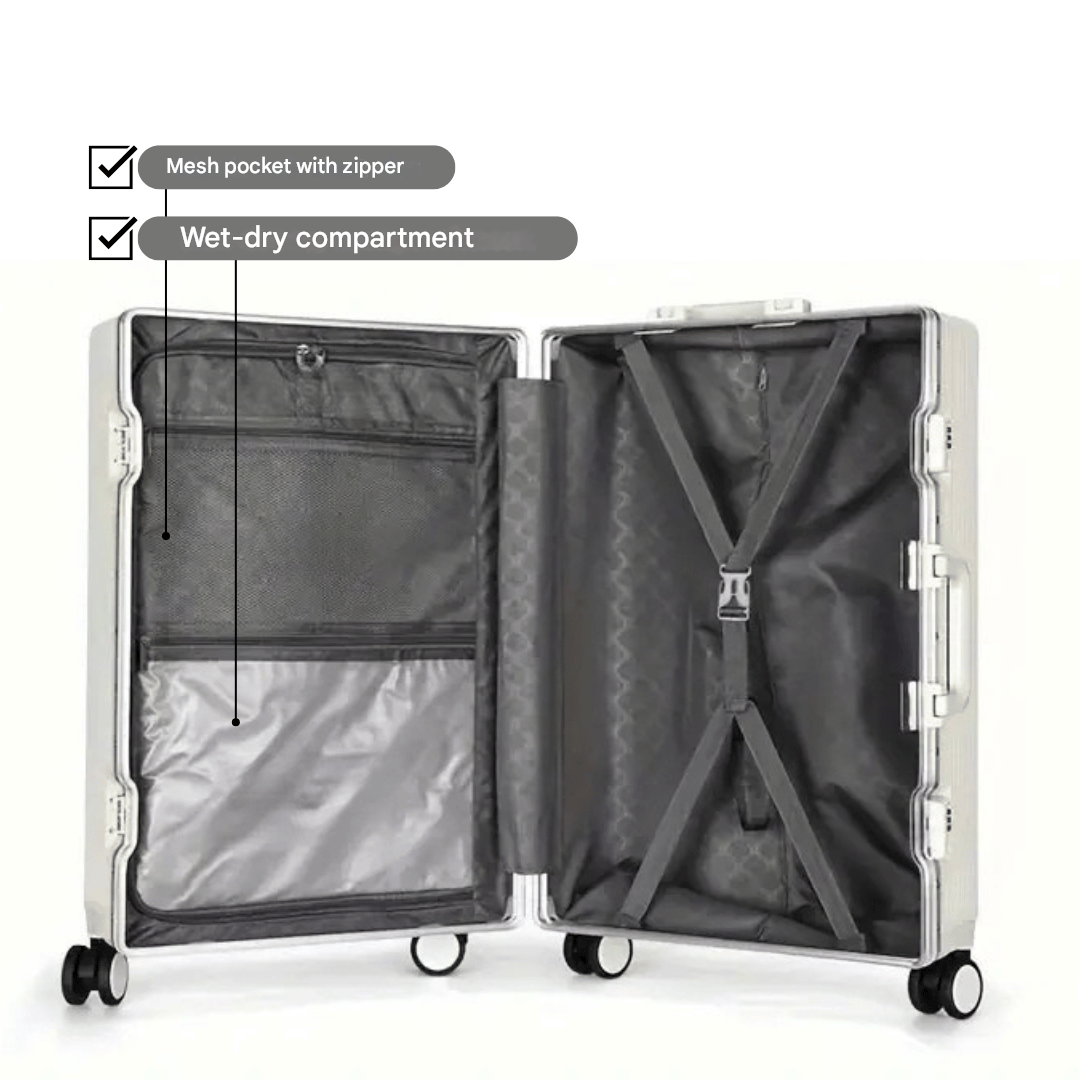 Manhattan Pro – Hard Shell Carry-On Suitcase with Aluminium Frame, Laptop Compartment & USB Ports