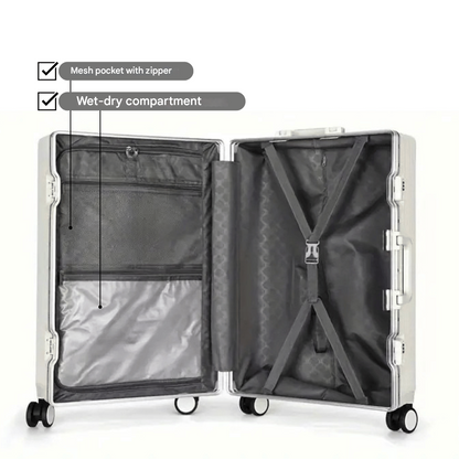 Manhattan Pro – Hard Shell Carry-On Suitcase with Aluminium Frame, Laptop Compartment & USB Ports