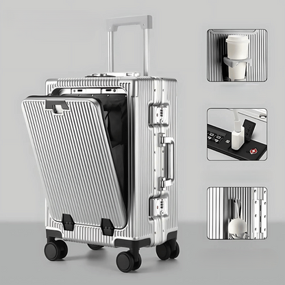 Manhattan Pro – Hard Shell Carry-On Suitcase with Aluminium Frame, Laptop Compartment & USB Ports