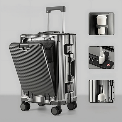 Manhattan Pro – Hard Shell Carry-On Suitcase with Aluminium Frame, Laptop Compartment & USB Ports