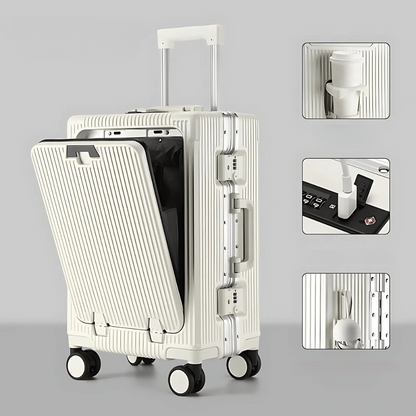 Manhattan Pro – Hard Shell Carry-On Suitcase with Aluminium Frame, Laptop Compartment & USB Ports