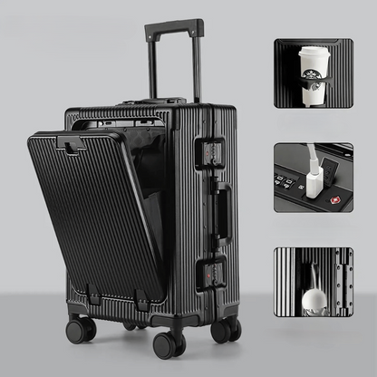 Manhattan Pro – Hard Shell Carry-On Suitcase with Aluminium Frame, Laptop Compartment & USB Ports