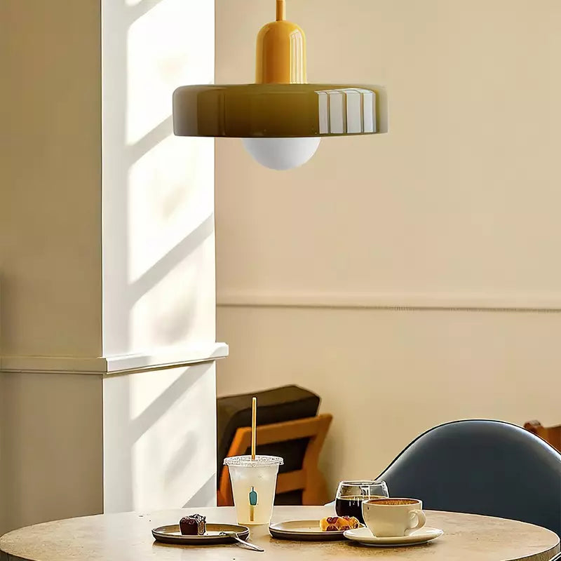 Coloured Glass Pendant Light – Elegant Bauhaus-Style Hanging Lamp for Living Room & Dining Area