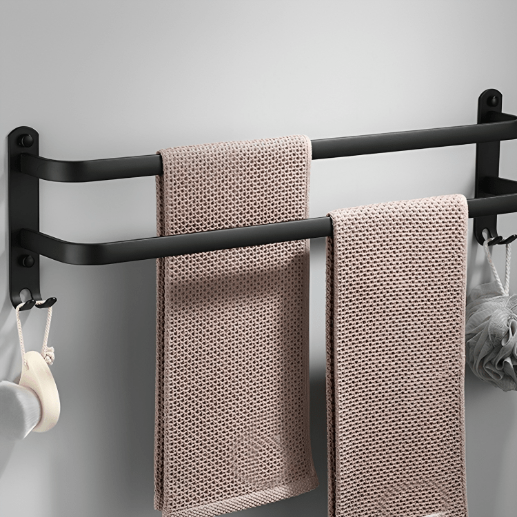 FlexRack Wall-Mounted Bathroom Storage Shelf with Towel Holder – Space-Saving Aluminium Rack