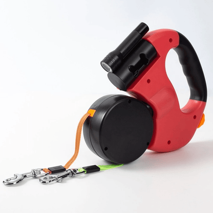 DoubleDog Retractable Dual Dog Lead with Anti-Tangle Swivel & Built-in Torch – 4m Extendable for Two Dogs