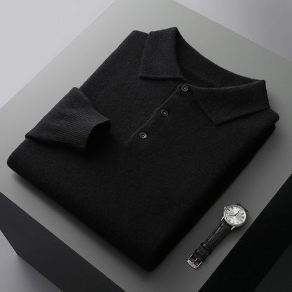 Luxury Cashmere Merino Long Sleeve Polo Shirt – Premium Soft Knit for Timeless Style