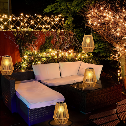 CageRattan – Bamboo Solar Garden Light – Waterproof Hanging Lantern