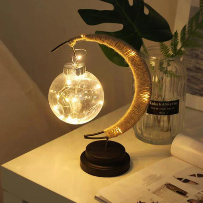 LunaGlow | Luxury Crescent Moon Rattan Table Lamp – Handcrafted Boho Light