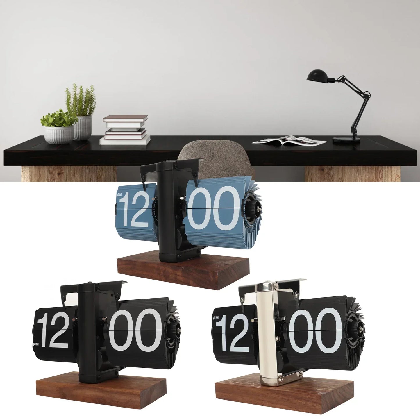 Silvara – Vintage Flip Down Clock in Walnut Wood | Retro Mechanical Design
