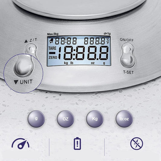 5kg Digital Kitchen Scale | High-Precision Food Weighing with Timer & Removable Bowl