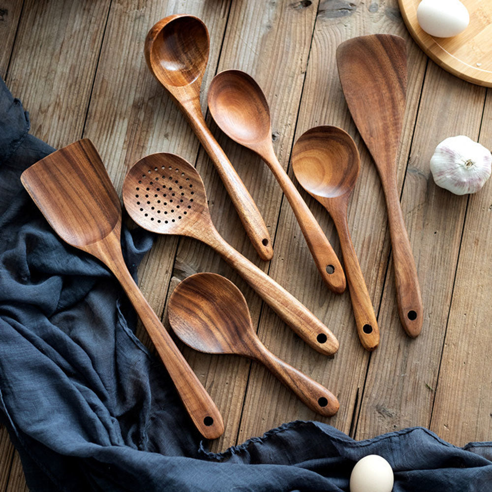 Elegant Eco-Friendly Teak Utensil Collection for Every Chef - Non-Scratch & Easy to Clean