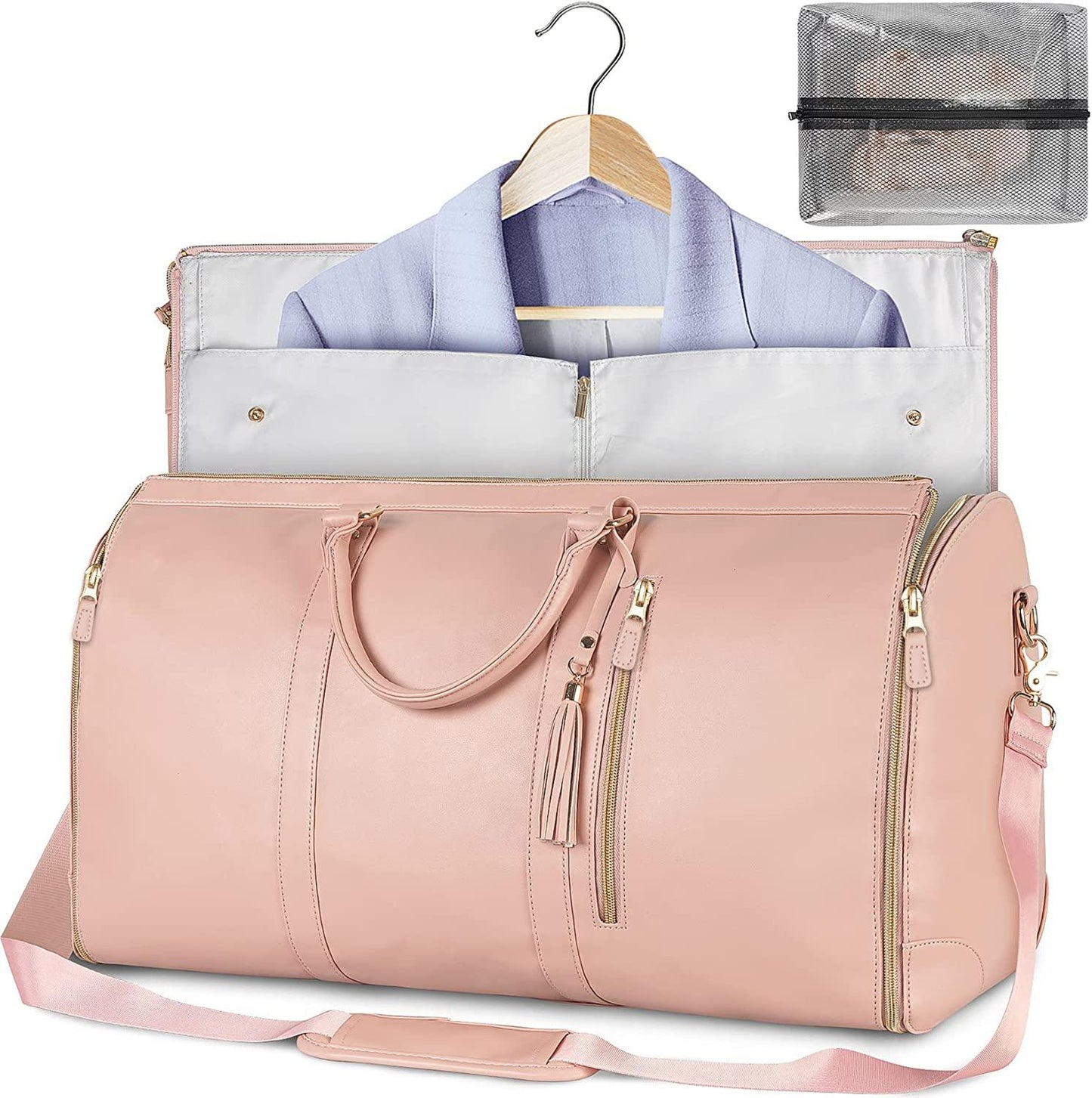 GARMENTGO Travel Garment Bag – Foldable PU Leather Suit Carrier for Wrinkle-Free & Stylish Travel