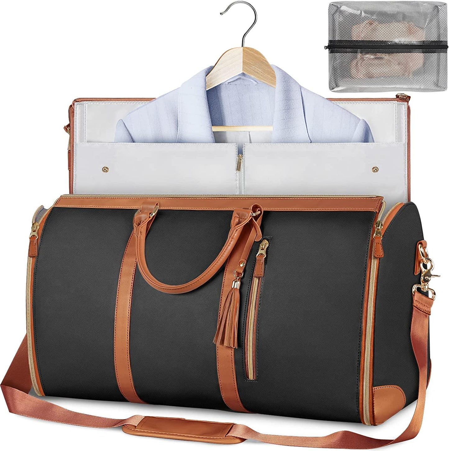 GARMENTGO Travel Garment Bag – Foldable PU Leather Suit Carrier for Wrinkle-Free & Stylish Travel
