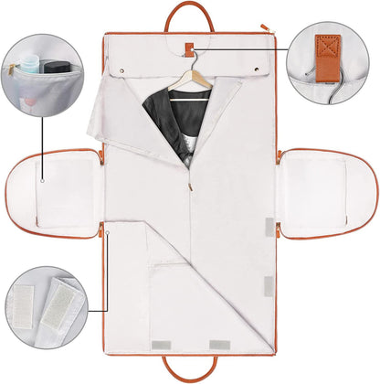 GARMENTGO Travel Garment Bag – Foldable PU Leather Suit Carrier for Wrinkle-Free & Stylish Travel