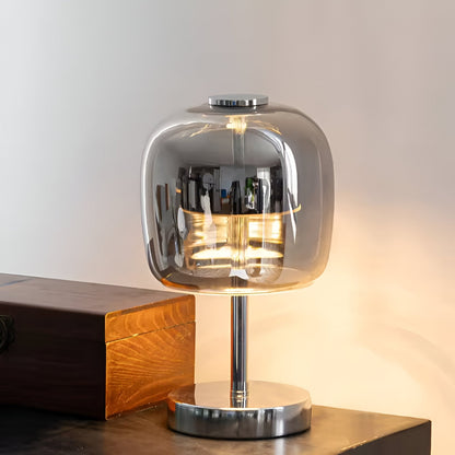 Gleam Glass Table Lamp – Smoky Grey USB-Powered Dimmable LED Light for Bedroom & Desk