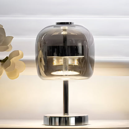 Gleam Glass Table Lamp – Smoky Grey USB-Powered Dimmable LED Light for Bedroom & Desk