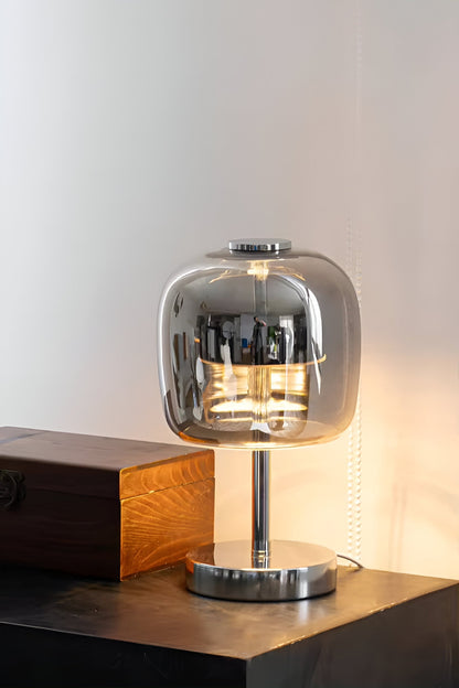 Gleam Glass Table Lamp – Smoky Grey USB-Powered Dimmable LED Light for Bedroom & Desk
