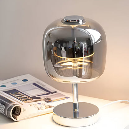 Gleam Glass Table Lamp – Smoky Grey USB-Powered Dimmable LED Light for Bedroom & Desk