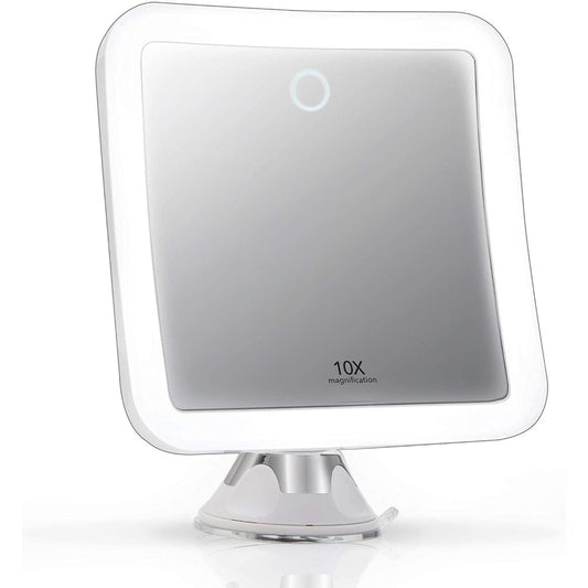 GlowView 10X Lighted Magnifying Mirror with LED & Suction Mount – Portable Makeup Mirror