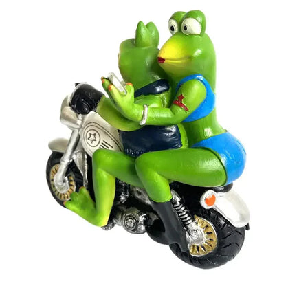 Biker Frog and His Lady Figurine | Quirky Motorcycle Frog Statue for Home & Garden