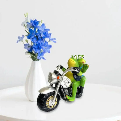 Biker Frog and His Lady Figurine | Quirky Motorcycle Frog Statue for Home & Garden