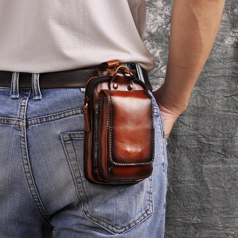 Men’s Genuine Leather Waist Bag – Anti-Radiation Travel Belt Pouch with Magnetic Closure